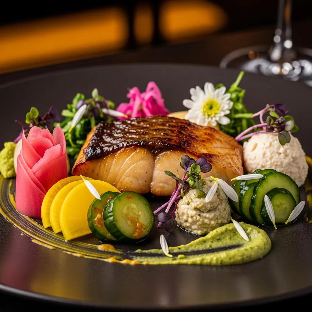 Refined Japanese course featuring probiotic accents &mdash; miso glaze and tsukemono &mdash; composed with attention to balance