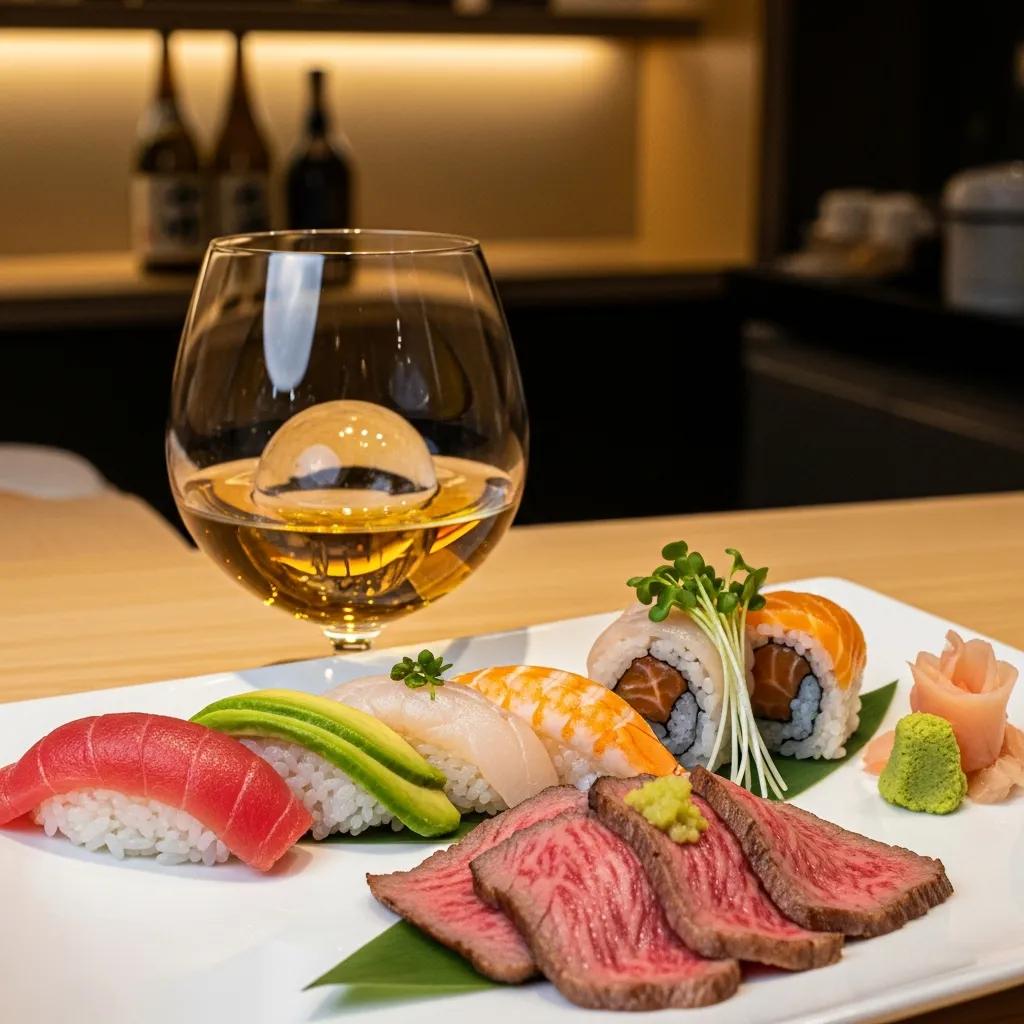 An artful dish paired with a carefully measured pour of Japanese whisky