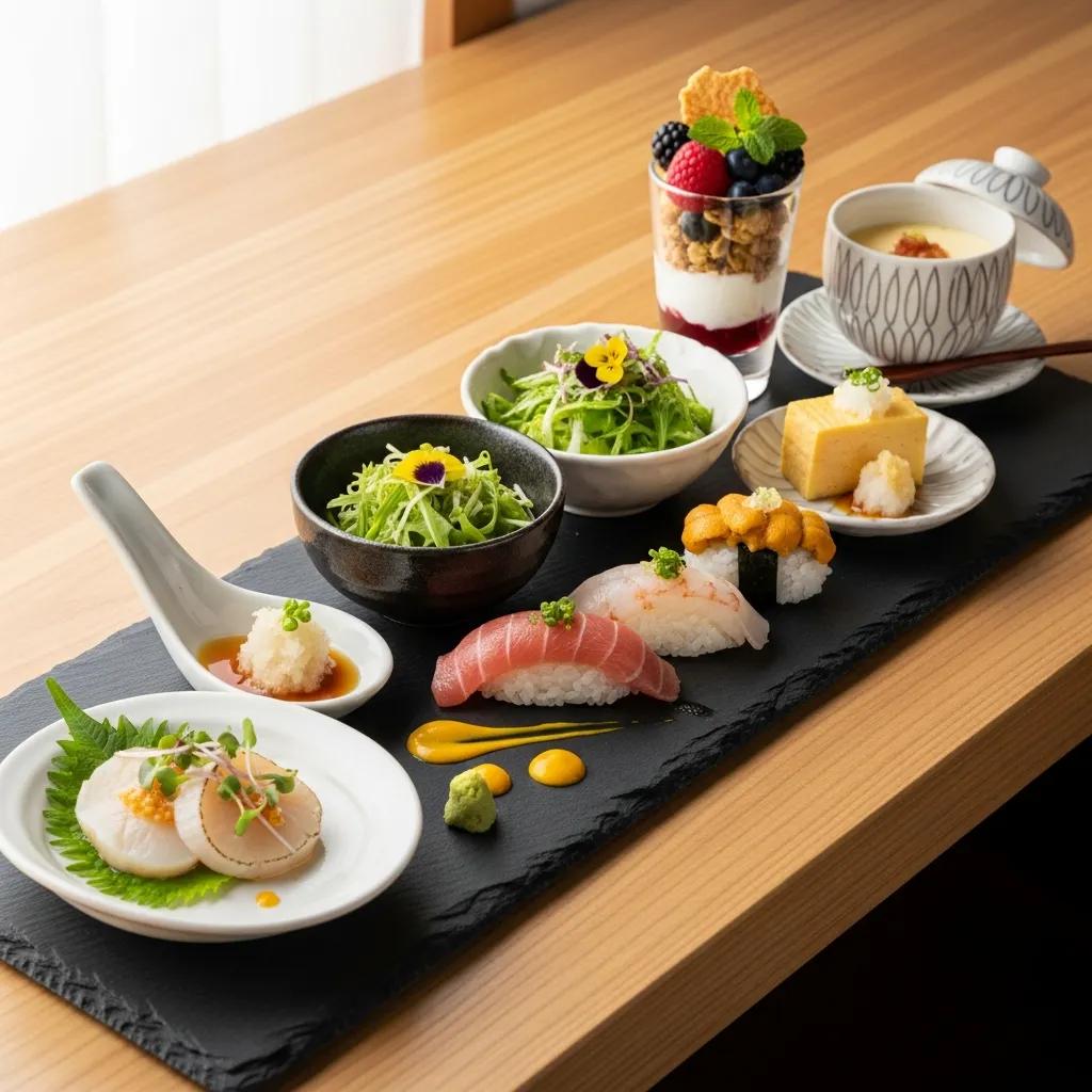 Artful omakase brunch plates highlighting seasonal ingredients and culinary craft