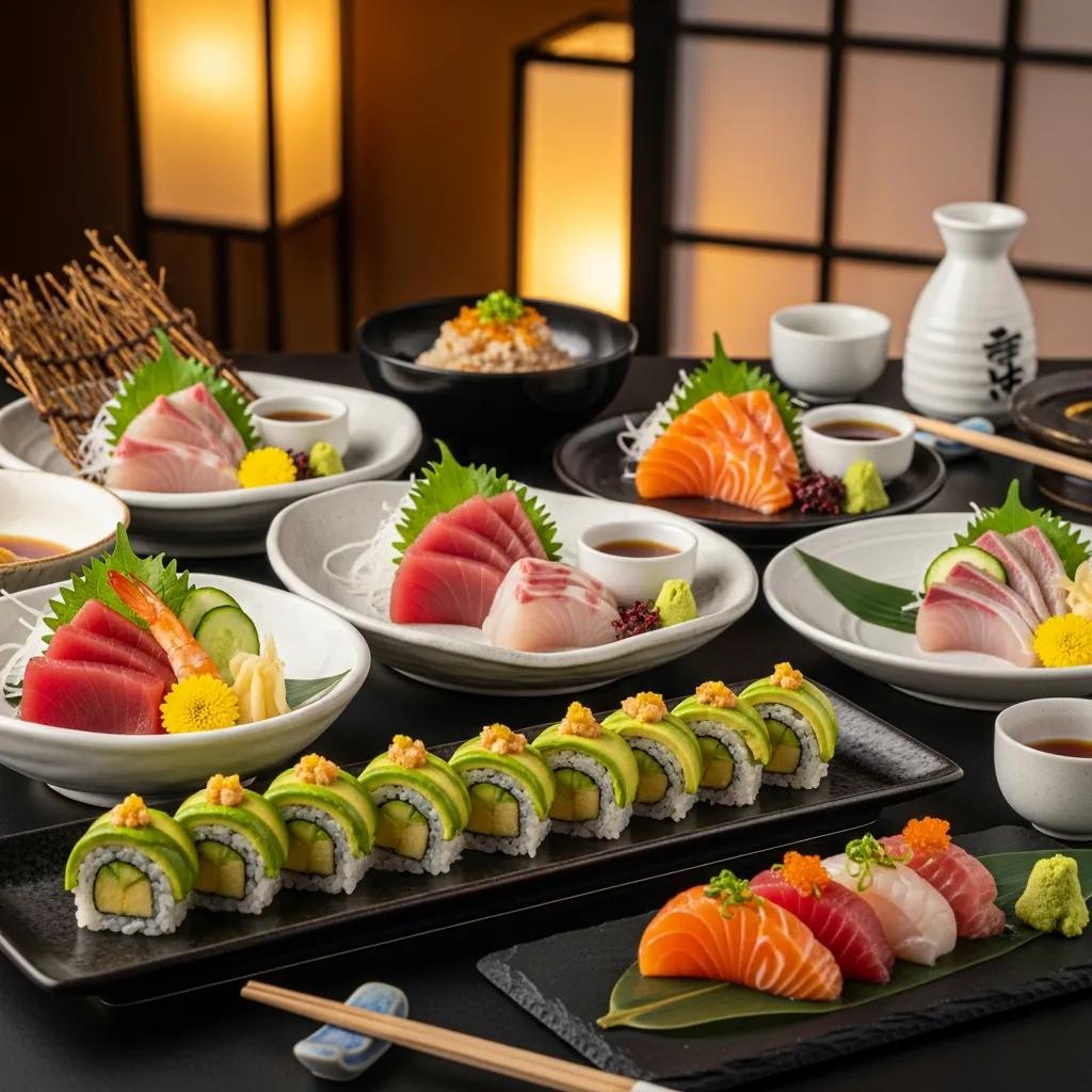 Artful allergy‑friendly omakase plates with vibrant colors and considered textures