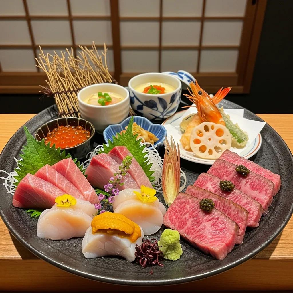 Omakase presentation at Kaviar featuring seasonal sashimi and artful plating