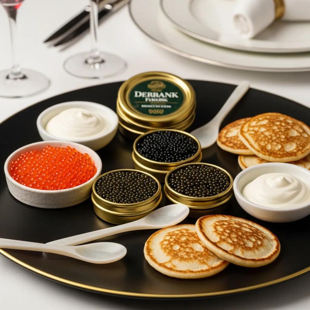 Artful caviar service with blini and classic accompaniments