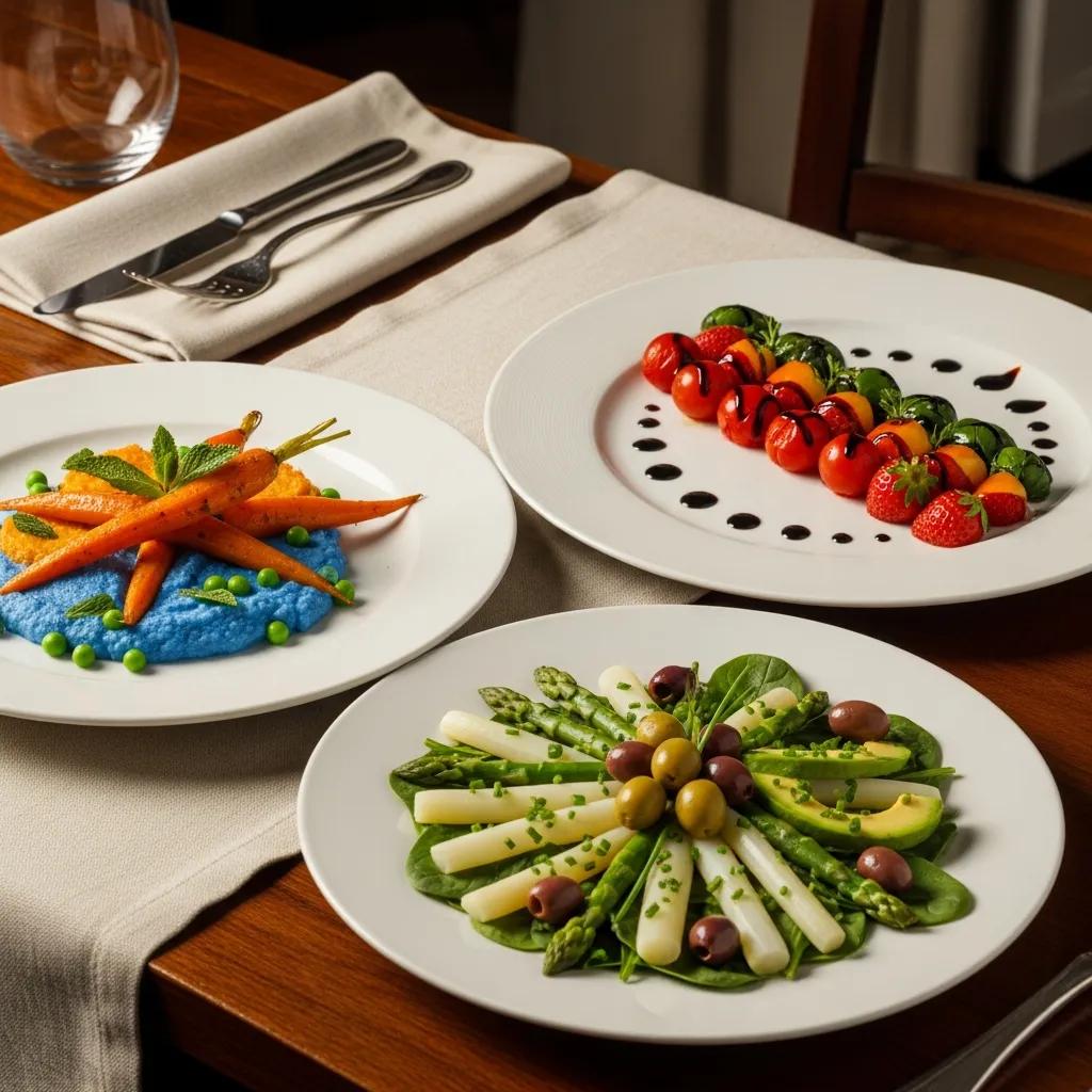 Artful dishes demonstrating color harmony techniques