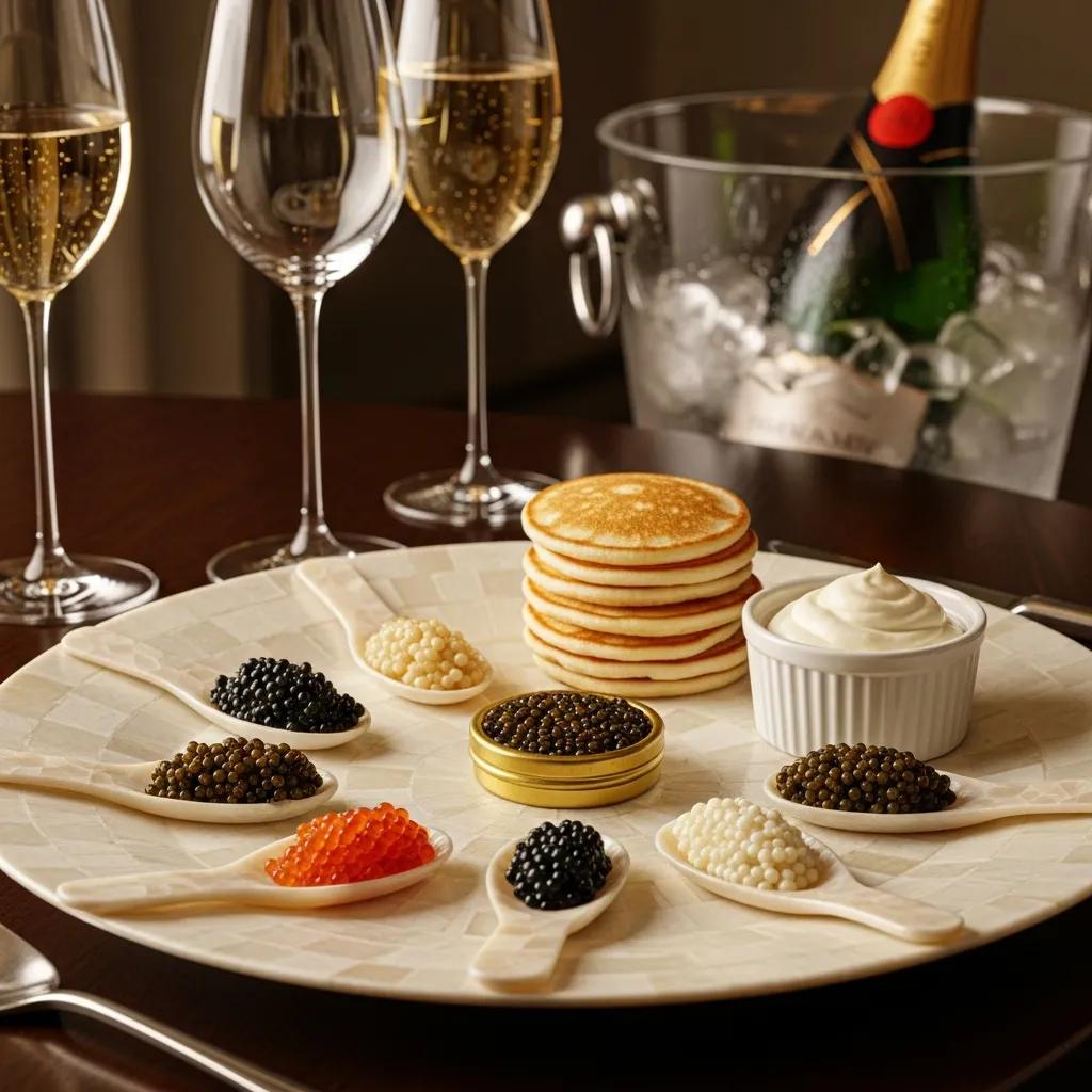Caviar service at Kaviar, presented with minimal garnishes and refined tableware