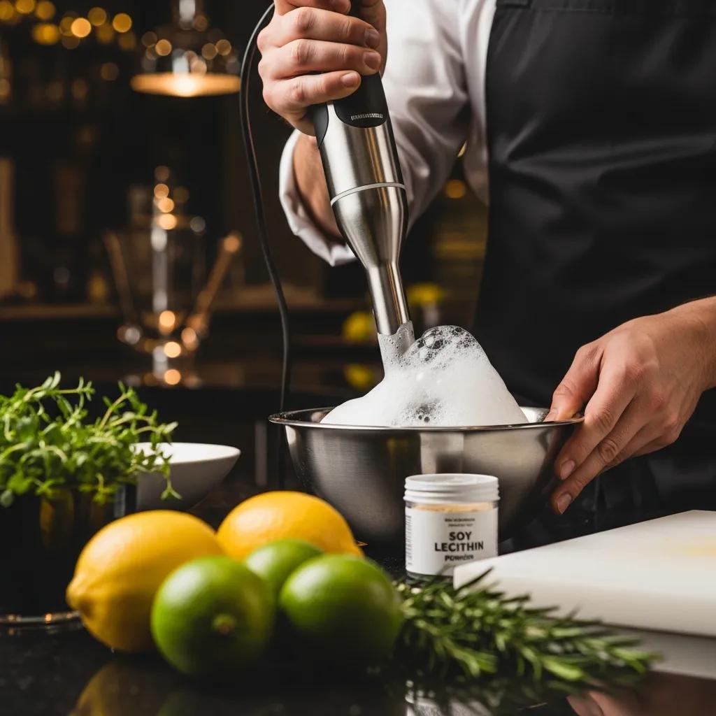 Creating culinary foams at home using an immersion blender and lecithin