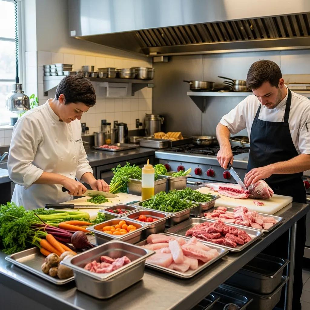 Chef implementing thoughtful waste‑reduction techniques in a refined restaurant kitchen