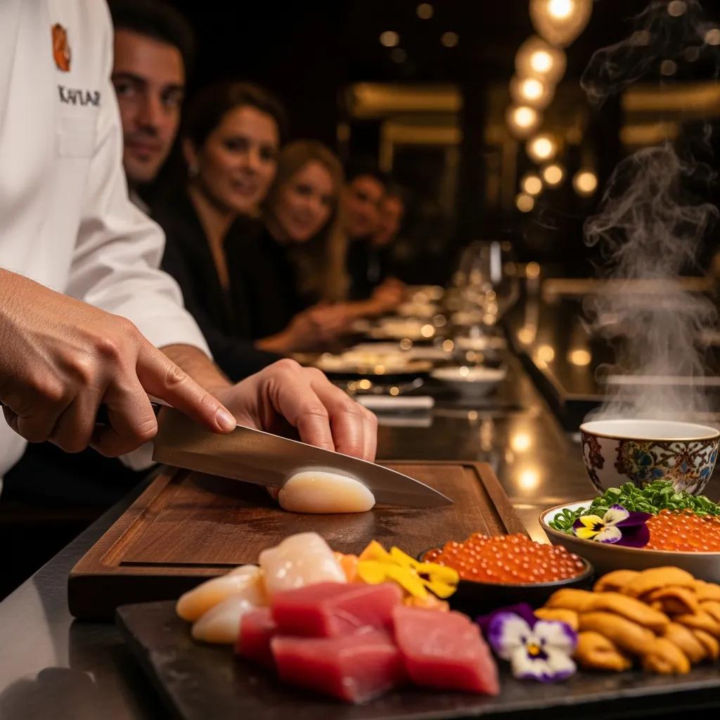Chef at Kaviar preparing omakase courses in an intimate, chef-led setting