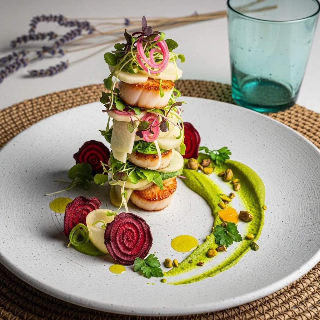 Contemporary plate with vertical layers and eco-conscious serviceware