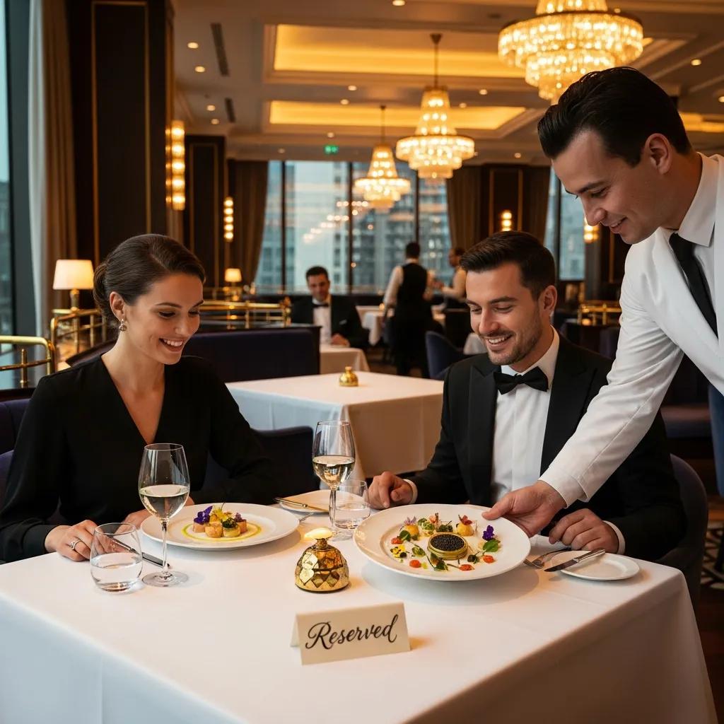 A couple dines at Kaviar, illustrating the ease and comfort of priority reservations for members