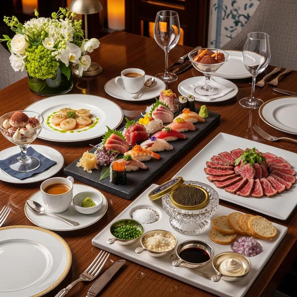 Kaviar private dining menu options featuring omakase and A5 Wagyu