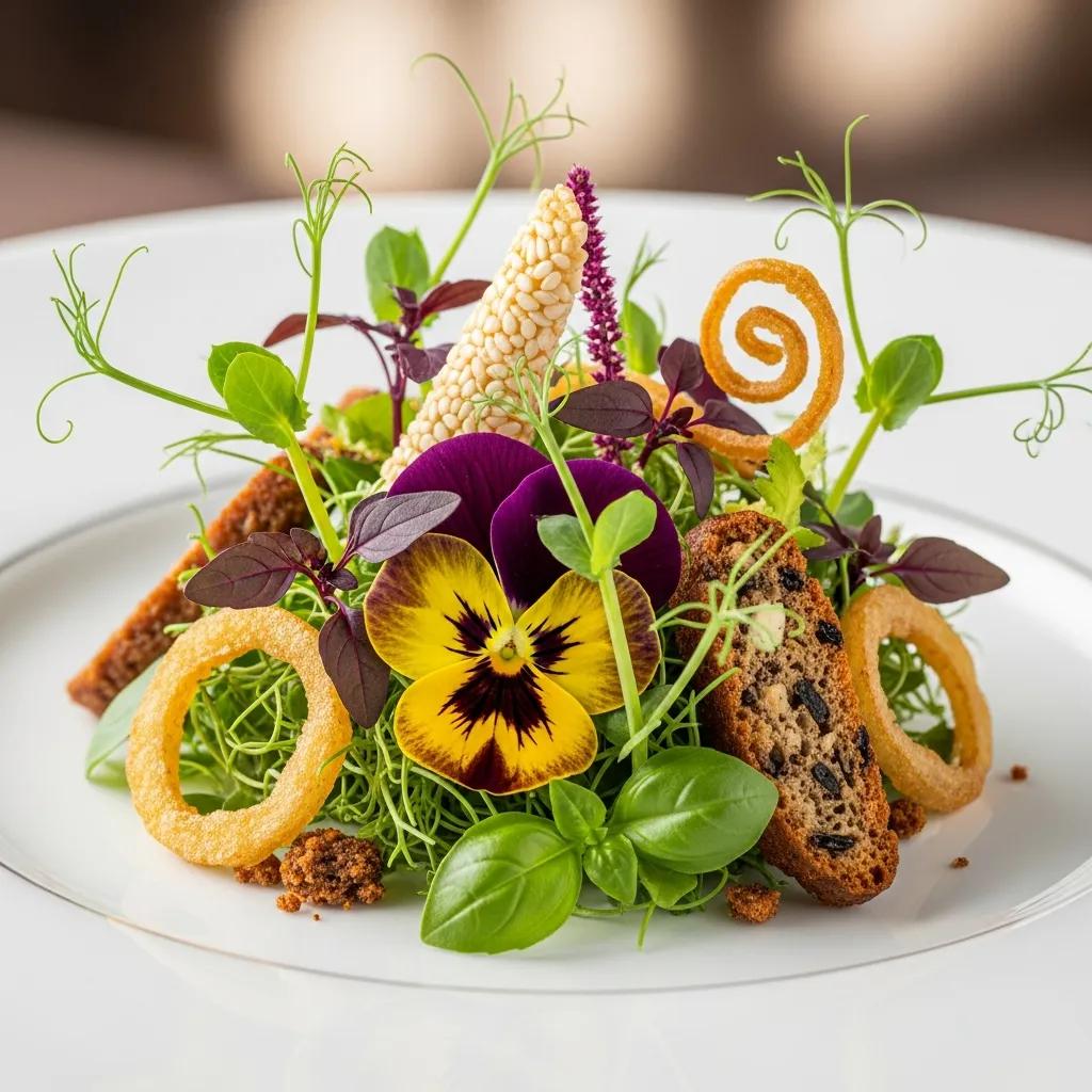 Selection of gourmet garnishes demonstrating principles of edible decoration and plating