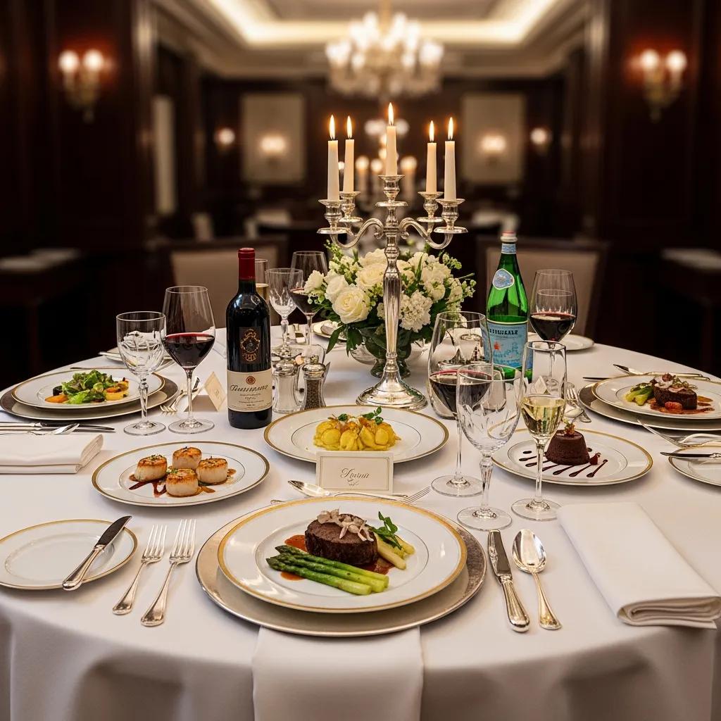 Elegant corporate dining table set for a luxury meal, showcasing fine dining etiquette