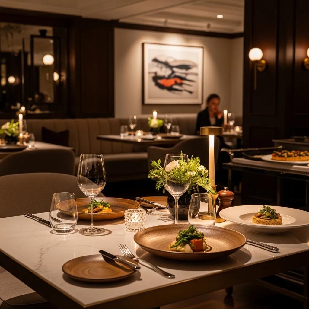 Refined dining room setting that complements plant-based gourmet service