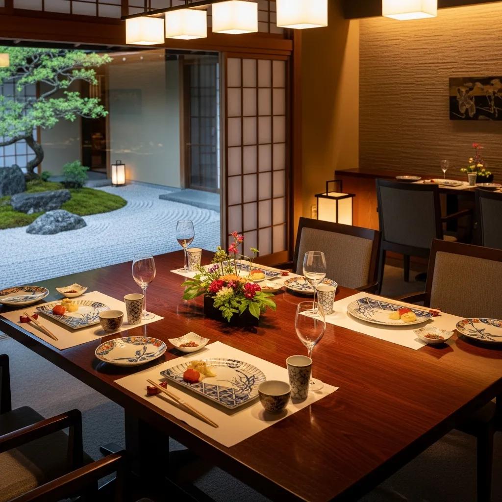 Elegant dining setup in a wheelchair accessible Japanese restaurant, highlighting inclusivity in fine dining