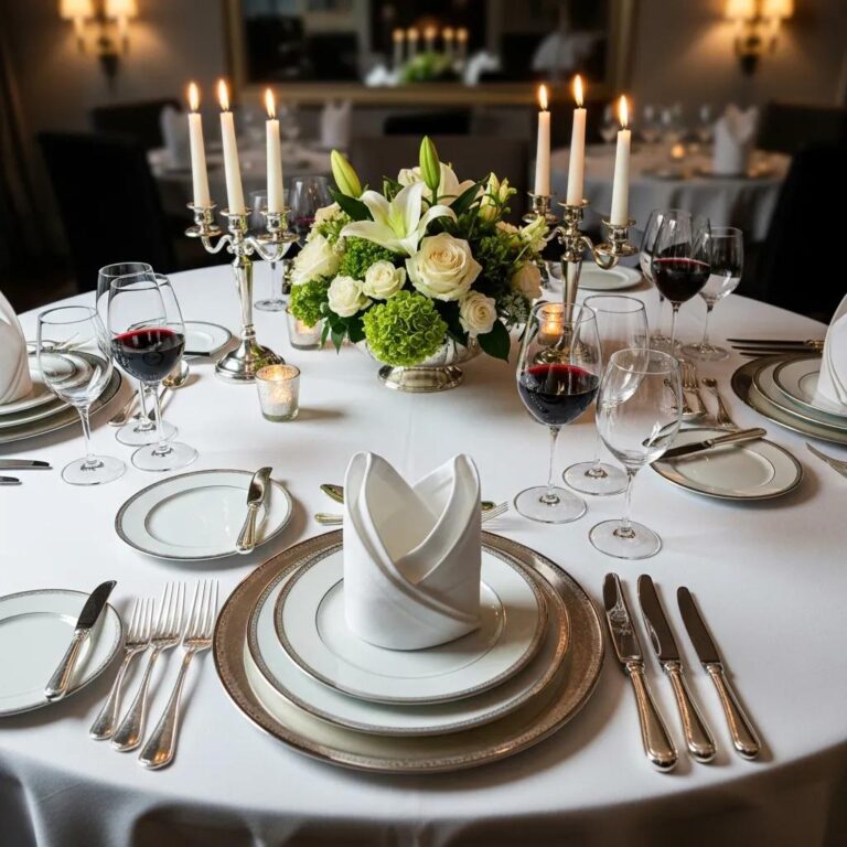 Elegant fine dining table setting showcasing luxury tableware and decor