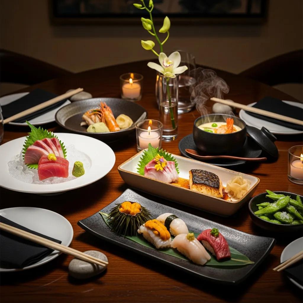 Omakase setting with artful umami-forward courses