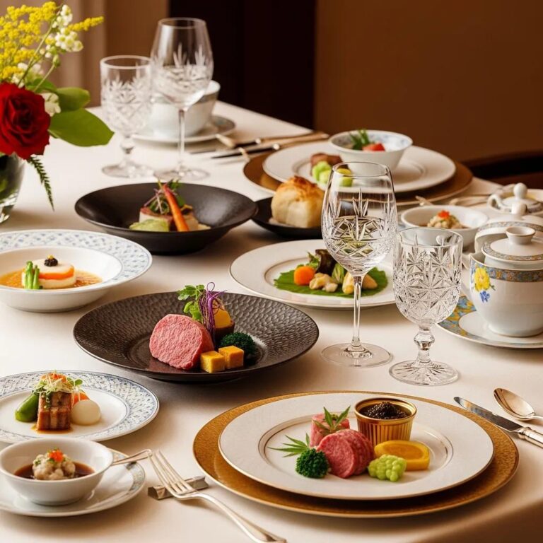 Elegant private dining setup featuring A5 Wagyu, caviar, and artfully presented seasonal dishes, showcasing luxury Japanese fine dining experience at Kaviar Restaurants.