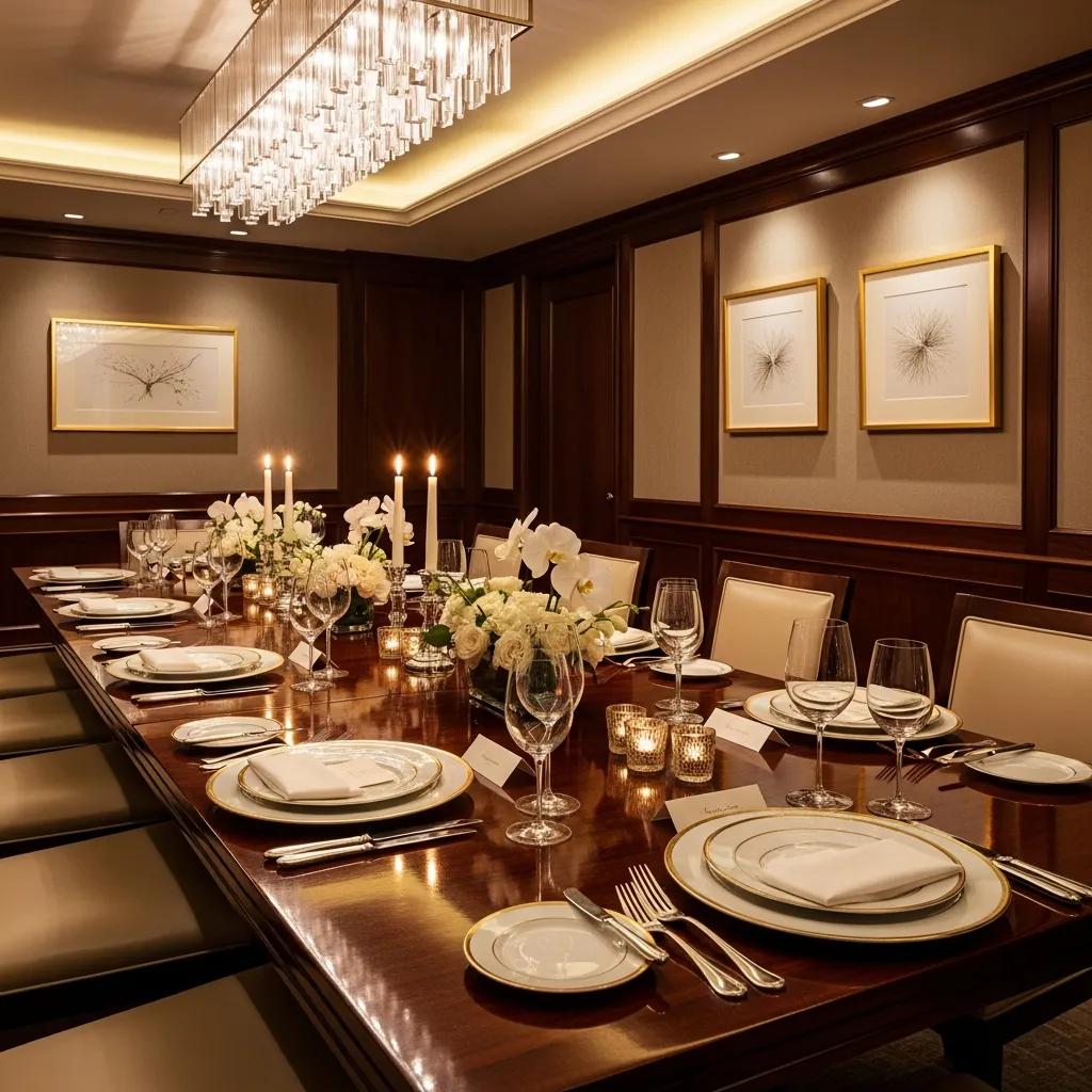 Elegant private dining setup with premium tableware and floral centerpieces at Kaviar Restaurant