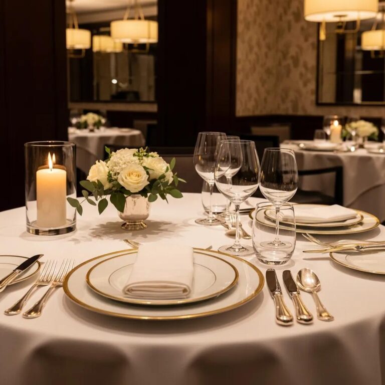 Elegant table setting at a fine dining restaurant, showcasing luxury dining experience