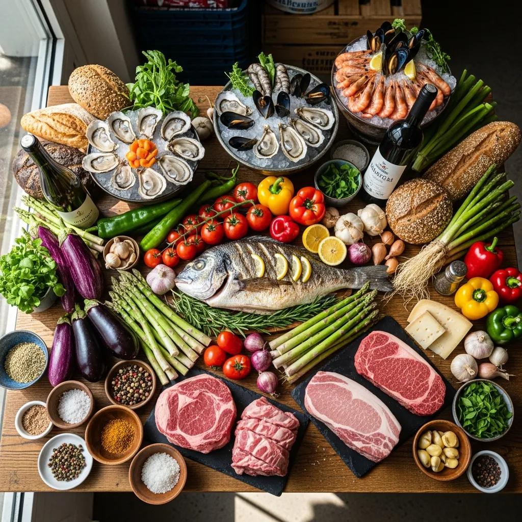 Seasonal, responsibly sourced ingredients displayed to highlight provenance and quality