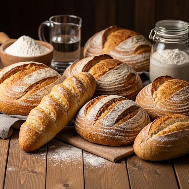 Freshly baked artisan bread loaves on a rustic wooden table, highlighting the beauty of home baking