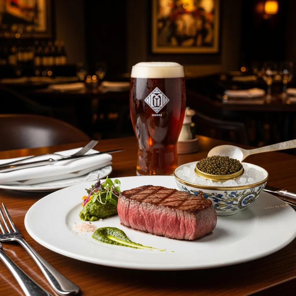 Artful dish presented with a paired craft beer or cider, illustrating harmonious luxury dining