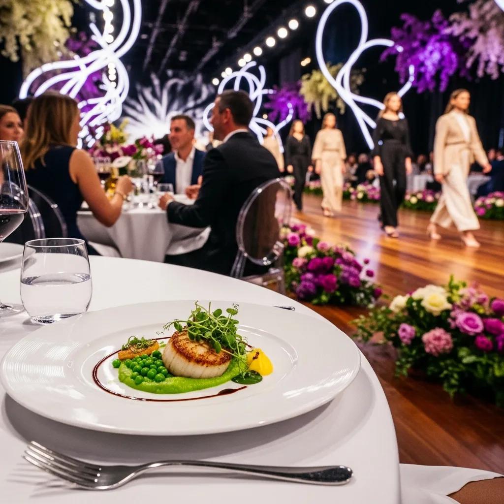 Guests at a runway‑paired dinner, experiencing a blend of fashion and food