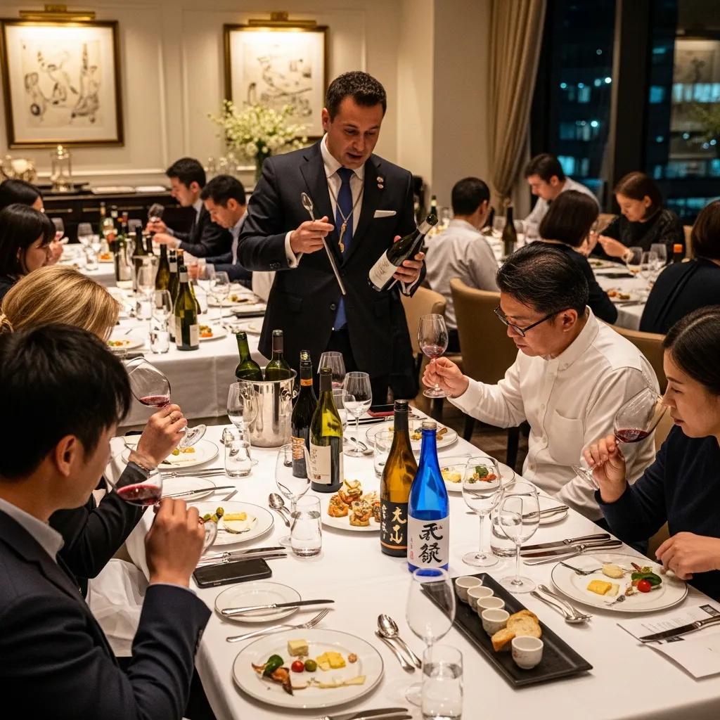 Guests enjoying a sommelier-guided tasting at a fine dining table