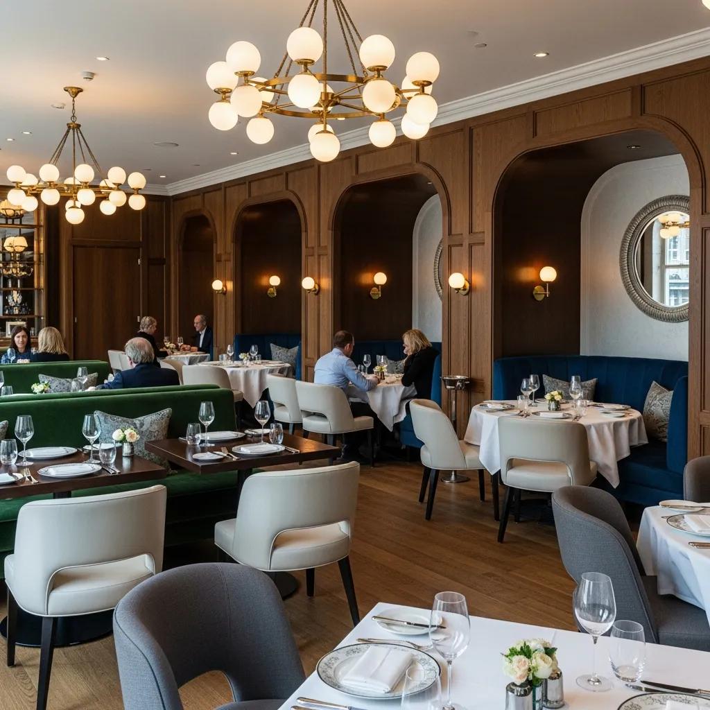 Luxury restaurant interior with premium finishes and intimate dining zones