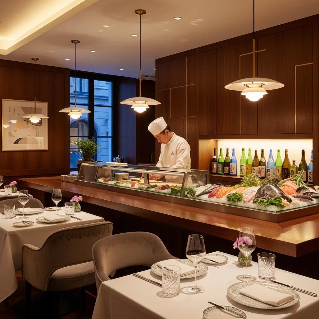 Interior of Kaviar Restaurant showing an omakase counter and refined dining atmosphere in Pasadena