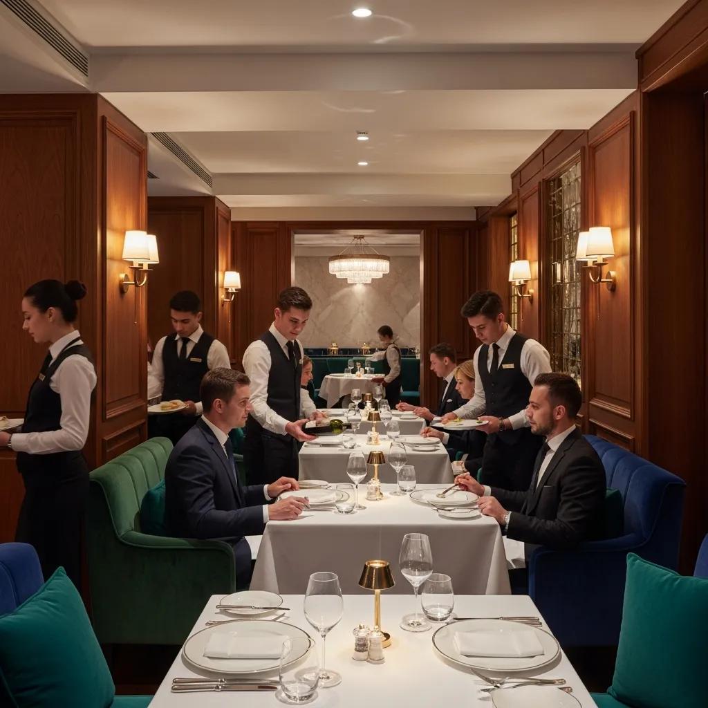 Interior at Kaviar Restaurant showing warm lighting and attentive service—ideal for special occasions