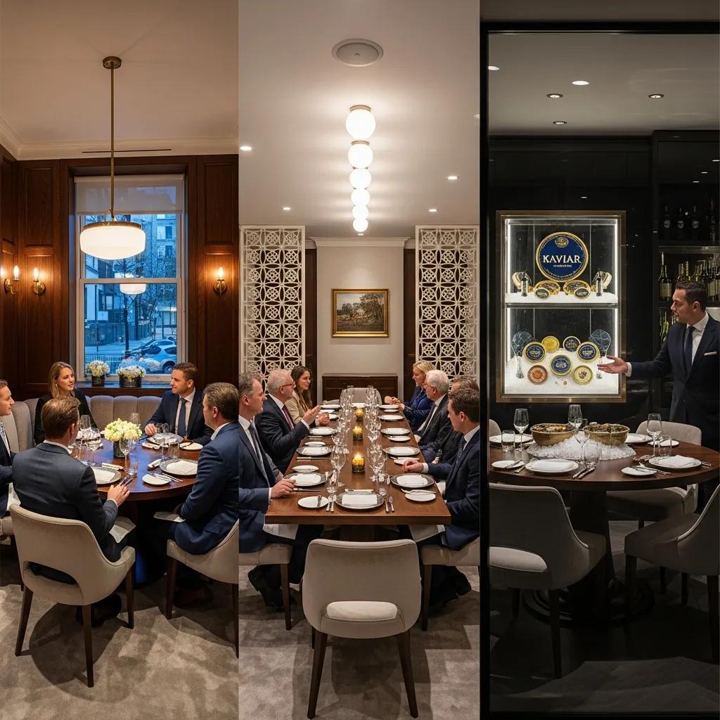 Kaviar private dining interiors: room setups for tastings and events