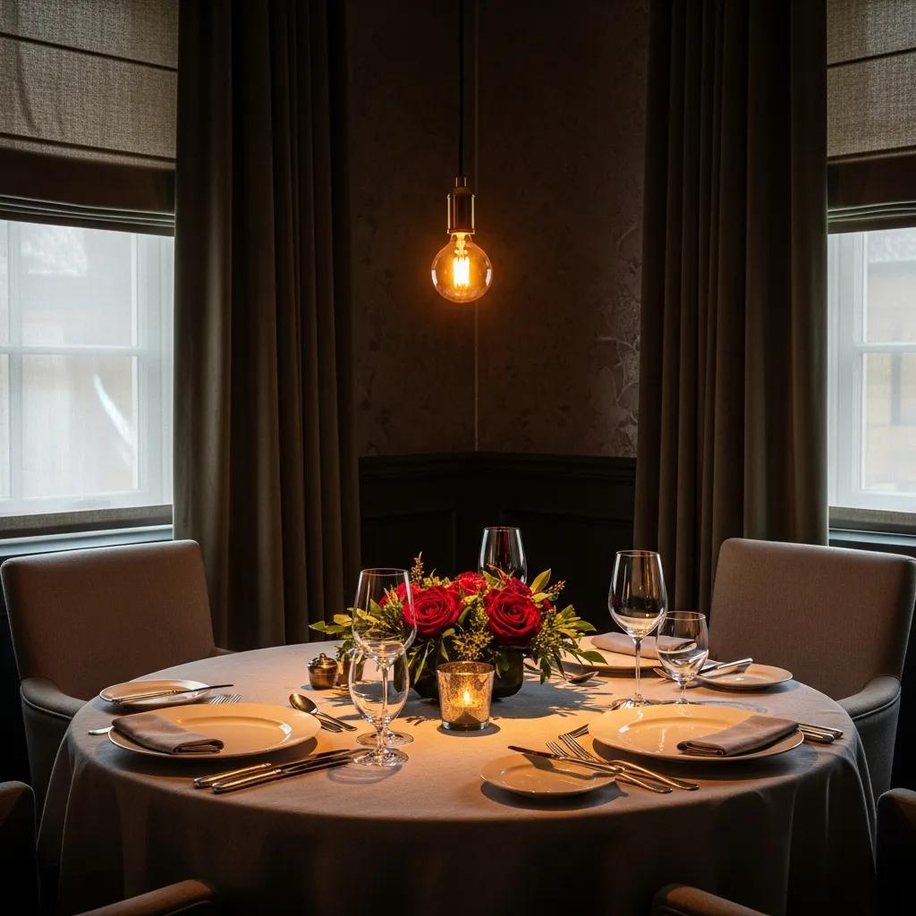 Intimate dining at Kaviar with warm, layered lighting and elegant place settings