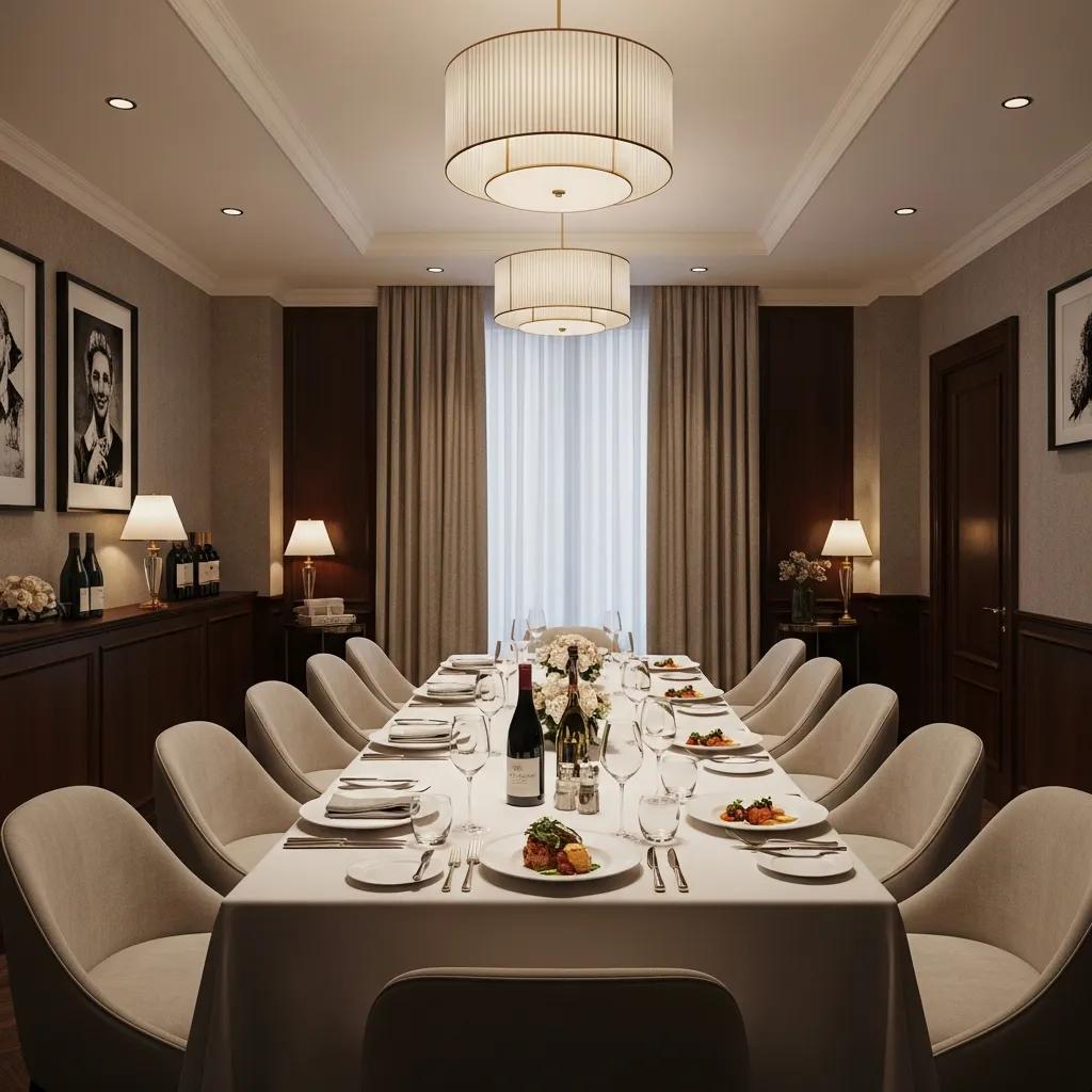Private dining room at Kaviar set for a corporate dinner with understated luxury