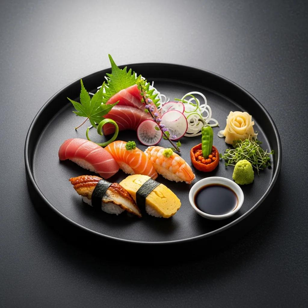 Minimal Japanese-inspired plate highlighting seasonal ingredients and precise placement