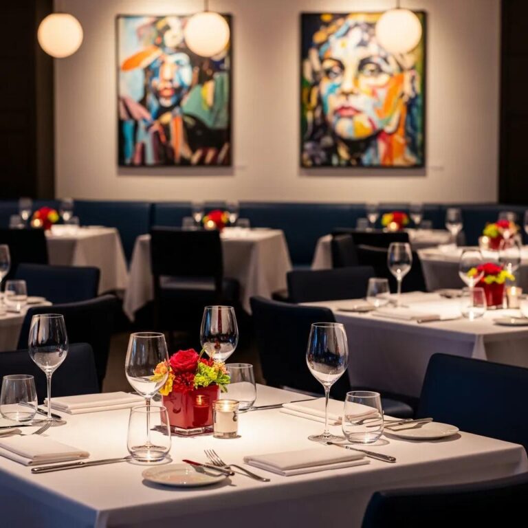 Kaviar Restaurant's elegant dining area emphasizing community engagement and fine dining atmosphere