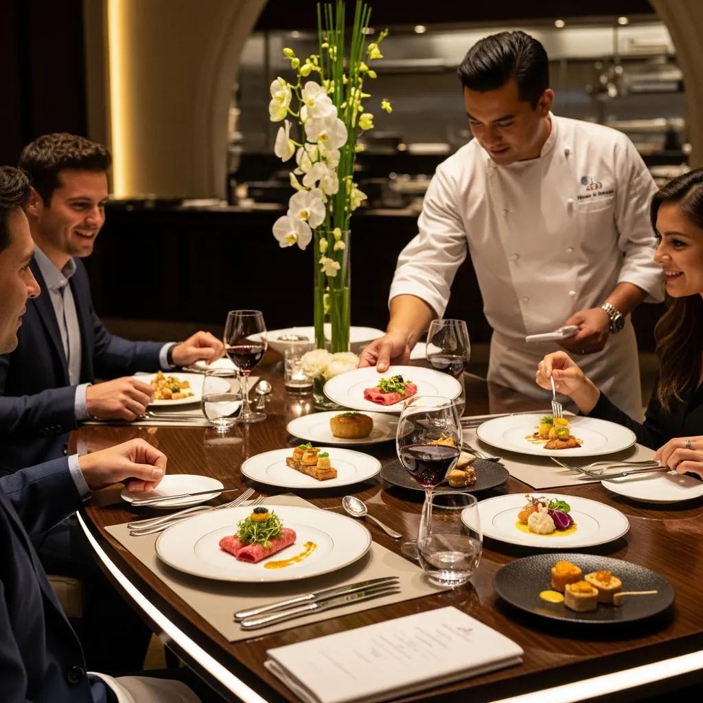 Luxurious chef's table setup for experiential dining featuring premium ingredients and an elegant atmosphere