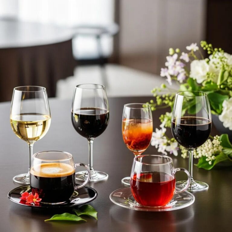 Luxurious coffee and artisan tea selection in a fine dining setting, emphasizing premium beverage offerings