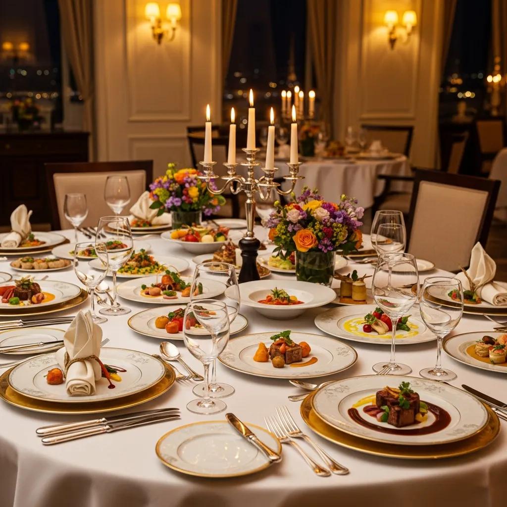 Luxurious dining table with gourmet dishes, emphasizing culinary travel and fine dining experiences