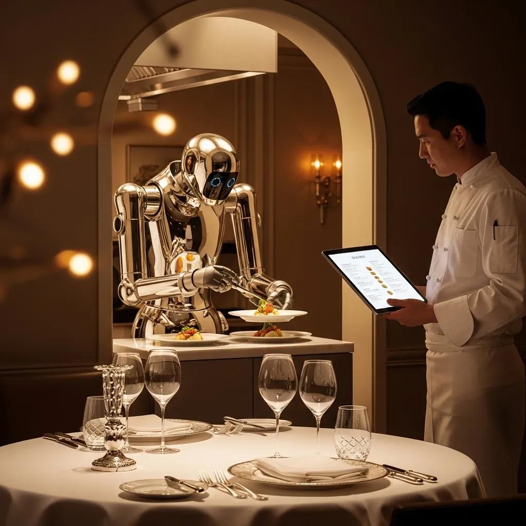 Luxurious fine dining restaurant with advanced technology and elegant table setting