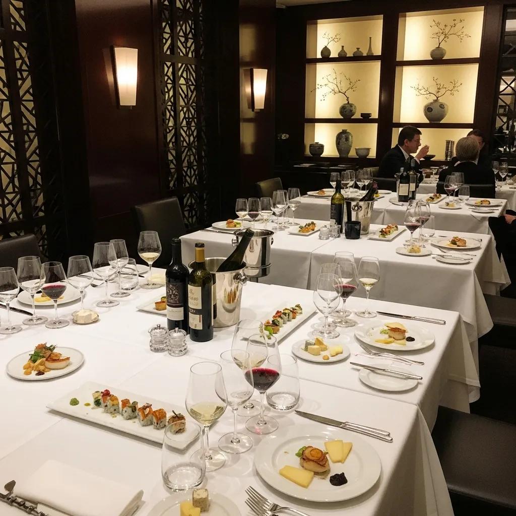 Luxurious wine tasting setup at Kaviar Restaurant with fine dining and elegant decor
