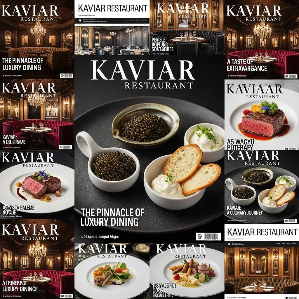 Kaviar Restaurant media collage featuring luxury dining elements, caviar dishes, A5 Wagyu, and elegant restaurant interiors, highlighting the pinnacle of fine dining experiences.
