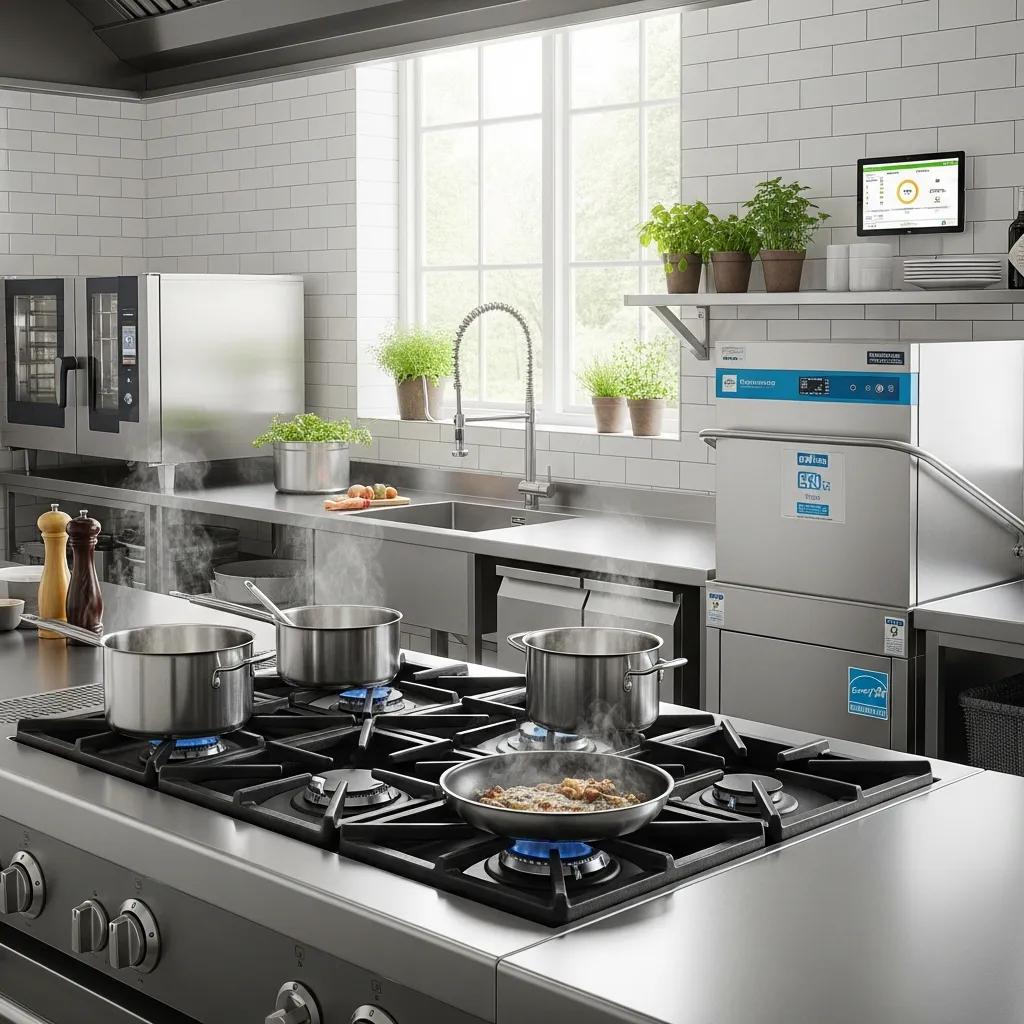 Contemporary kitchen equipment chosen for energy and water efficiency