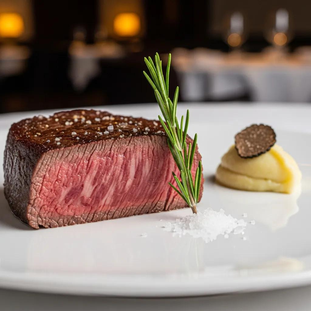 Seared Miyazaki A5 Wagyu portion showcasing fine marbling and caramelized exterior