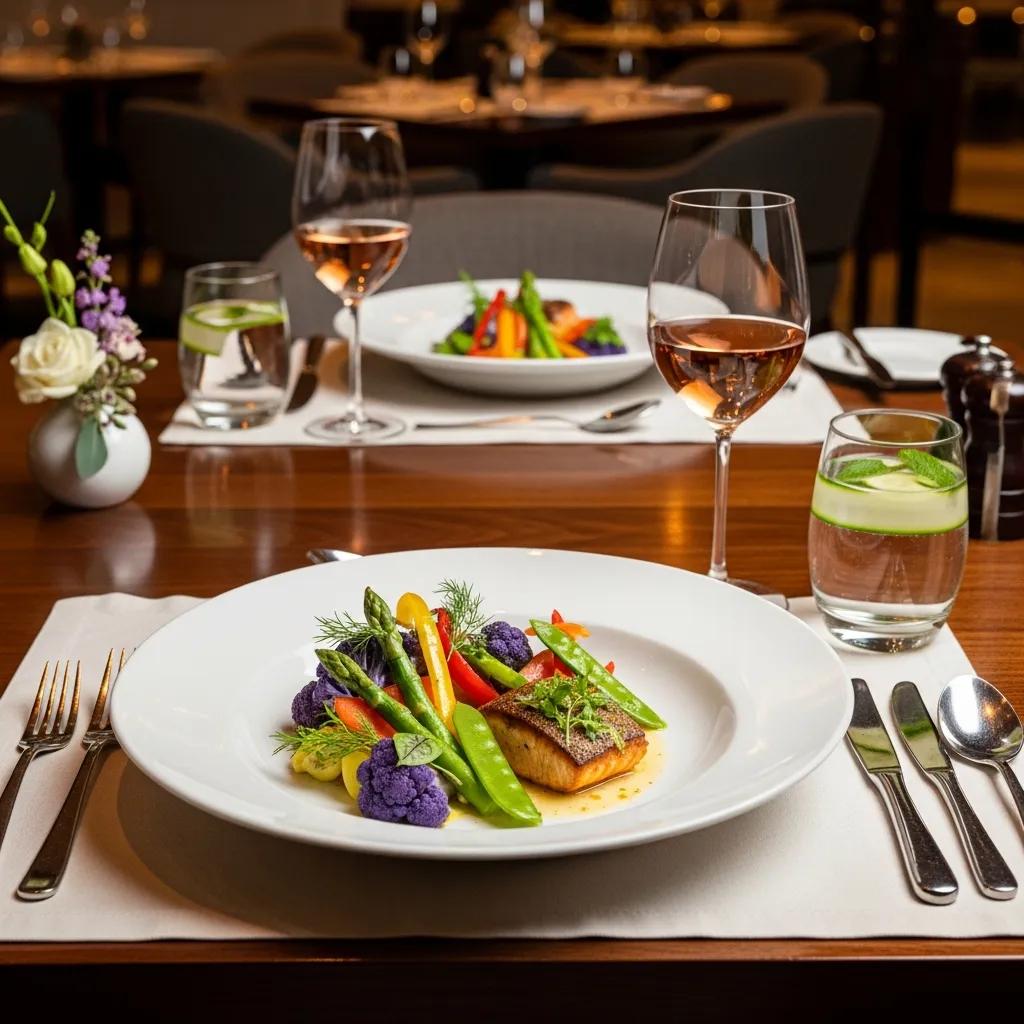 Plant-forward luxury plating featuring seasonal vegetables and premium protein