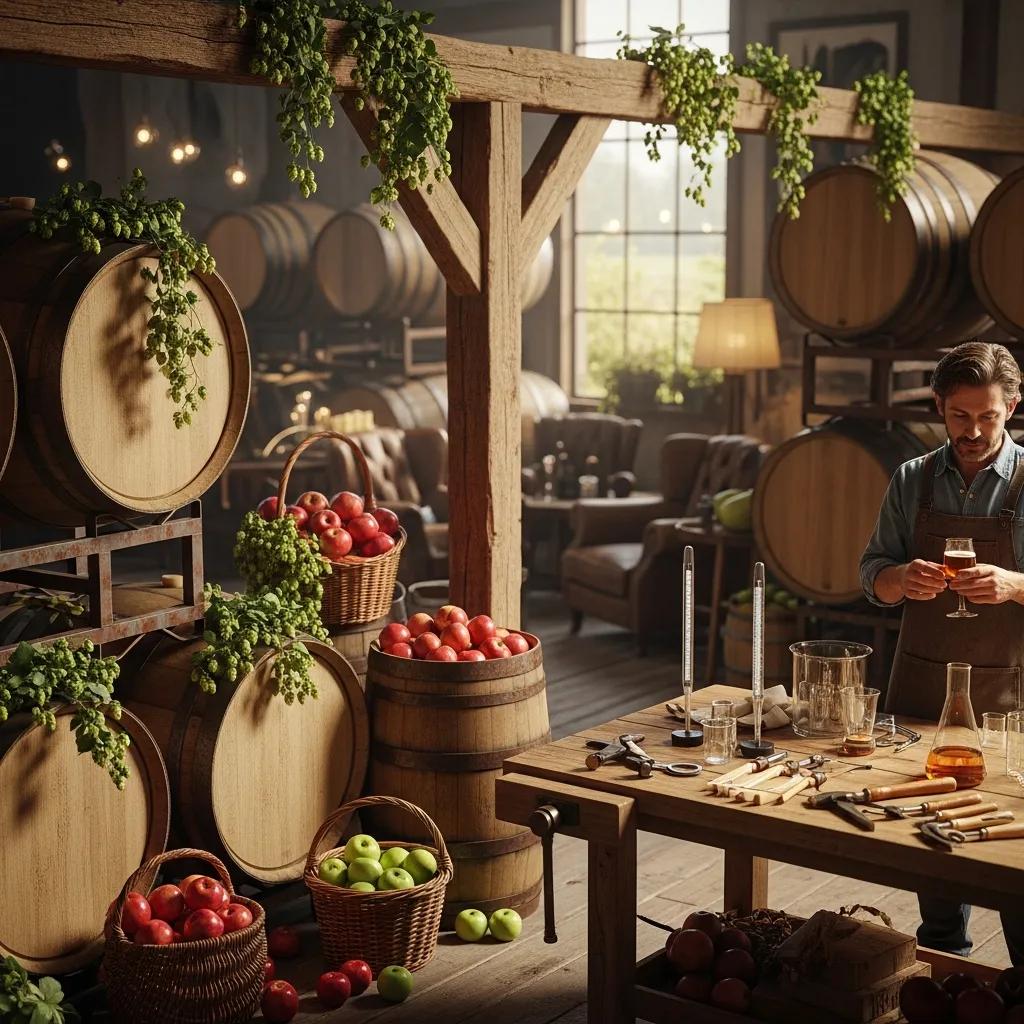 Artisan brewery interior with barrels and fresh ingredients illustrating hands-on production