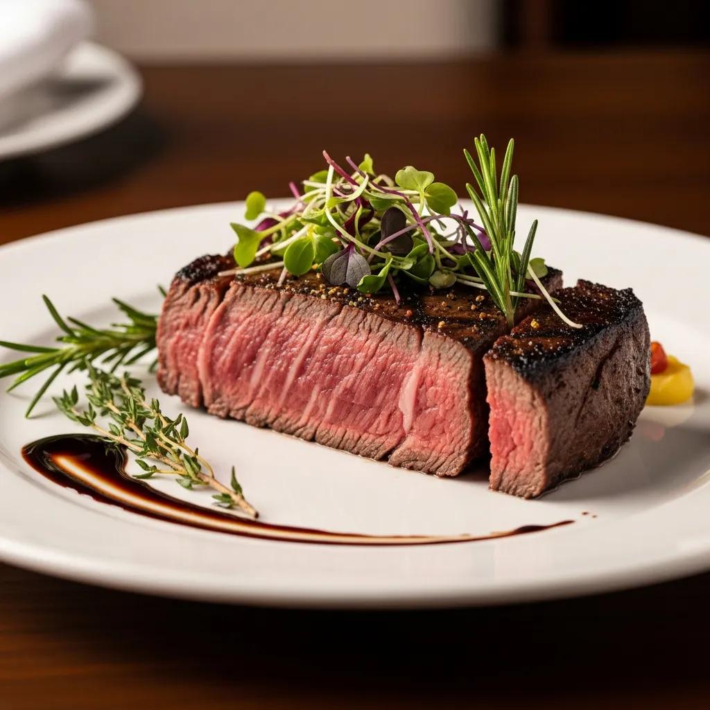 Seared A5 Wagyu plated with gluten‑free garnishes &mdash; an example of luxury safe dining