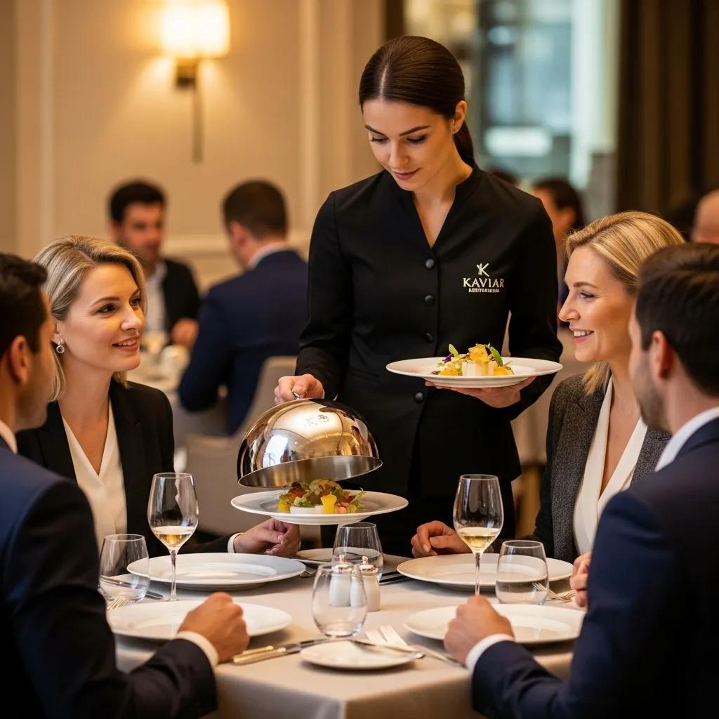 Server delivering attentive, unobtrusive service to guests at Kaviar