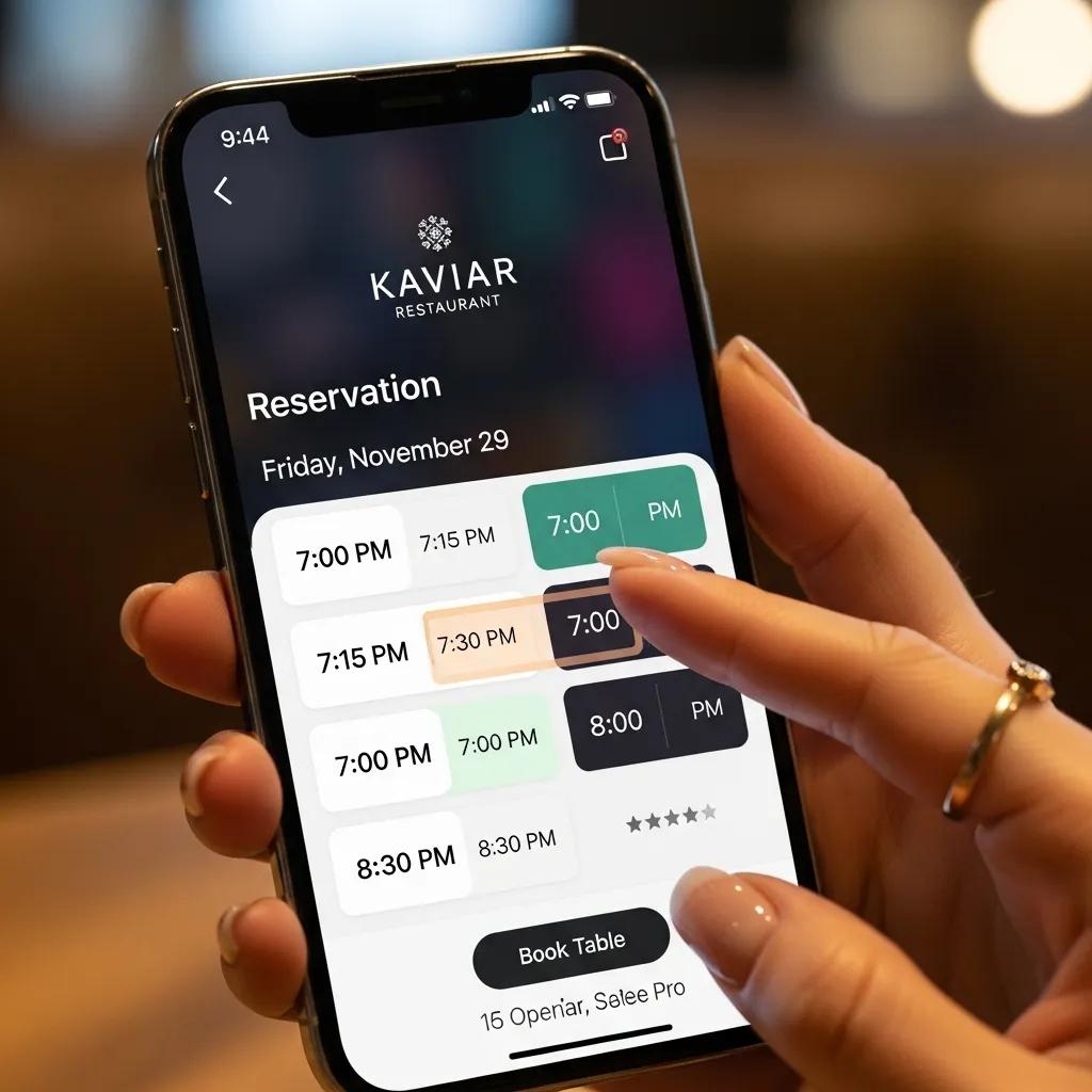 Mobile view of Kaviar reservation options on a booking platform