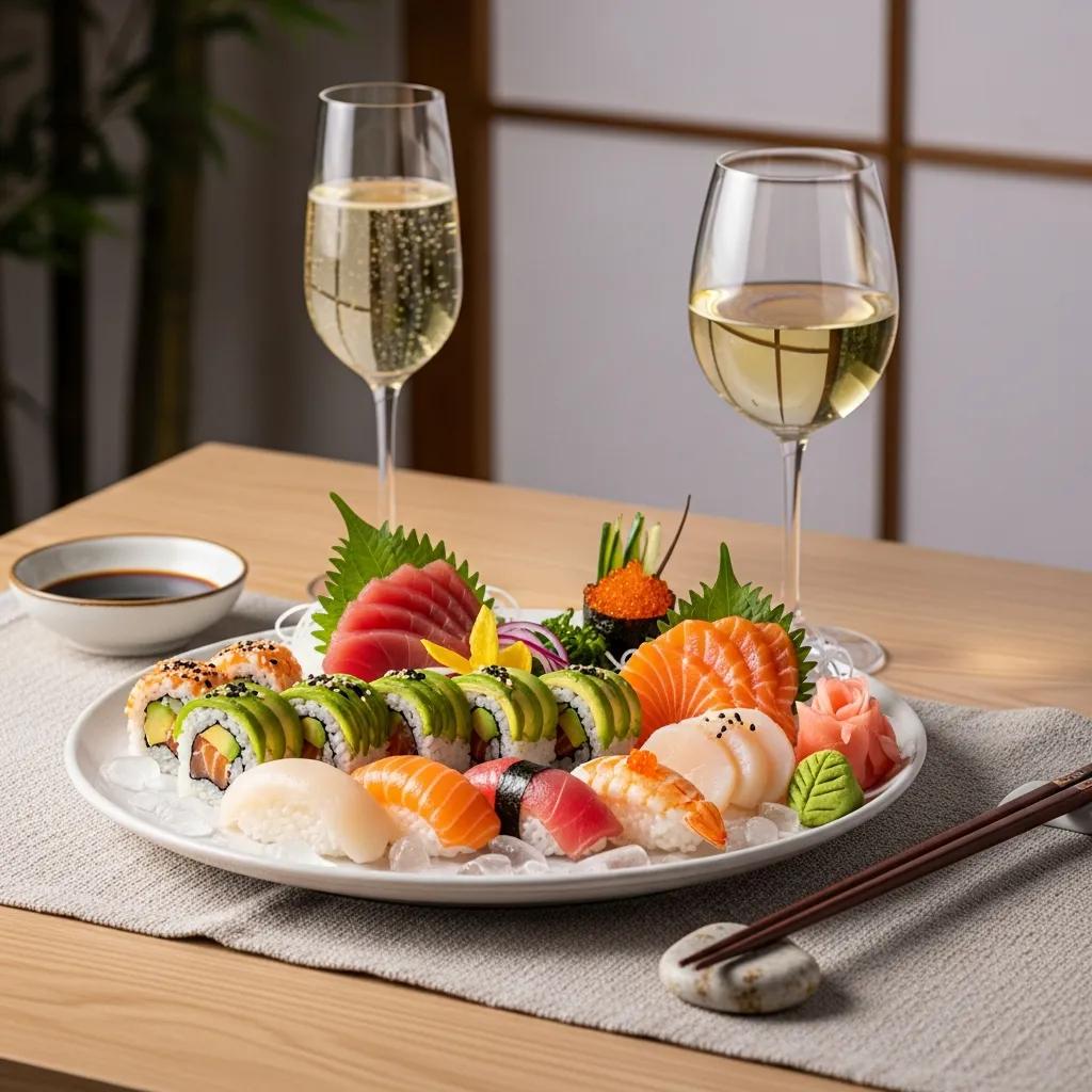 Sushi and sashimi paired with sparkling wine and dry Riesling — wine with Japanese cuisine